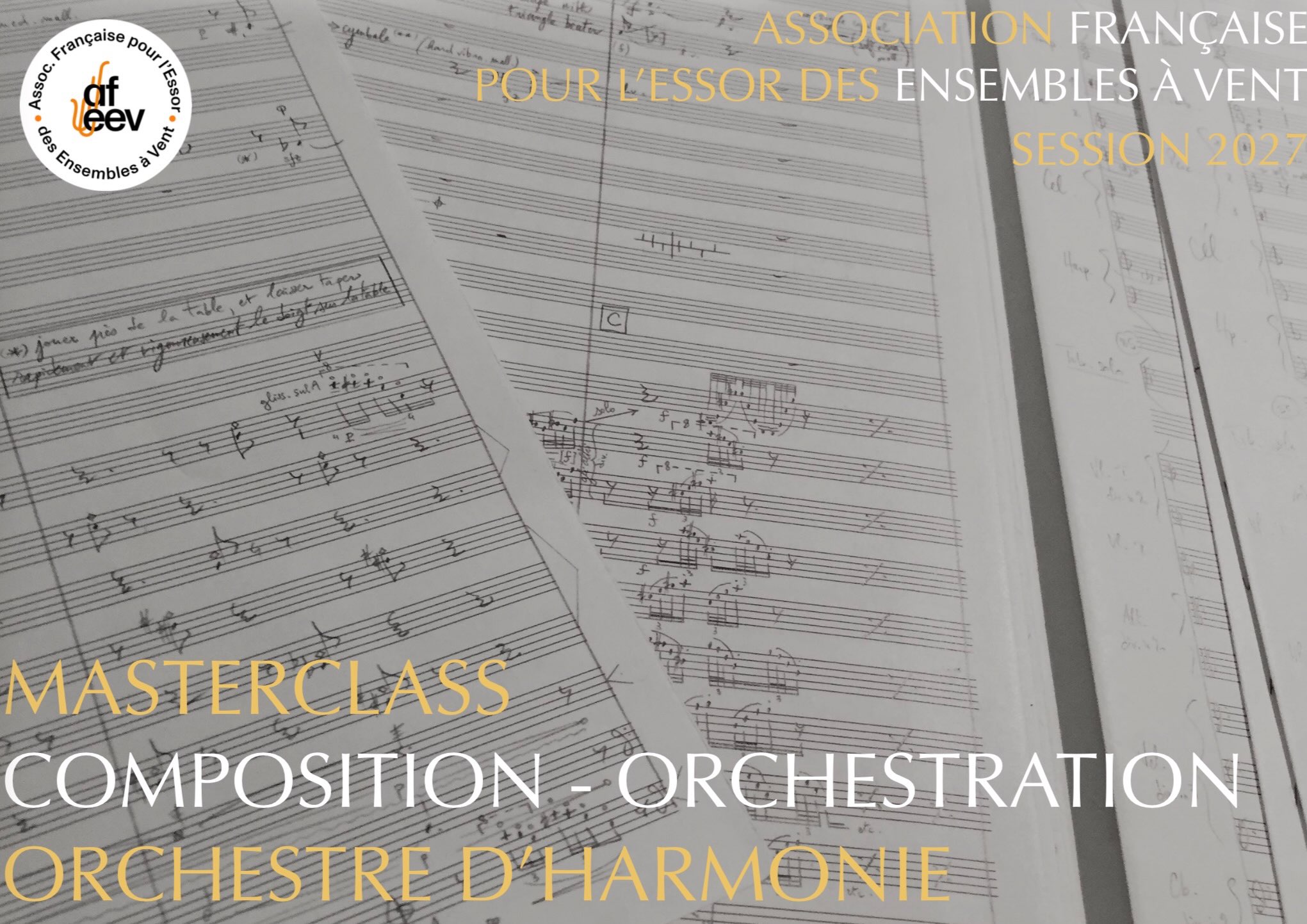 Masterclass de Composition-Orchestration-Transcription-Arrangement
Avec @maxineaulio, Laurent Bômont, @oliviercalmel, Anthony Girard, Marc Lys, Jean-Pierre Pommier, et @thierry_deleruyelle 
Année 2027
Brochure sur notre site :
https://www.afeev.fr/wp-content/uploads/2026/07/Masterclass-Composition-Orchestration-AFEEV.pdf