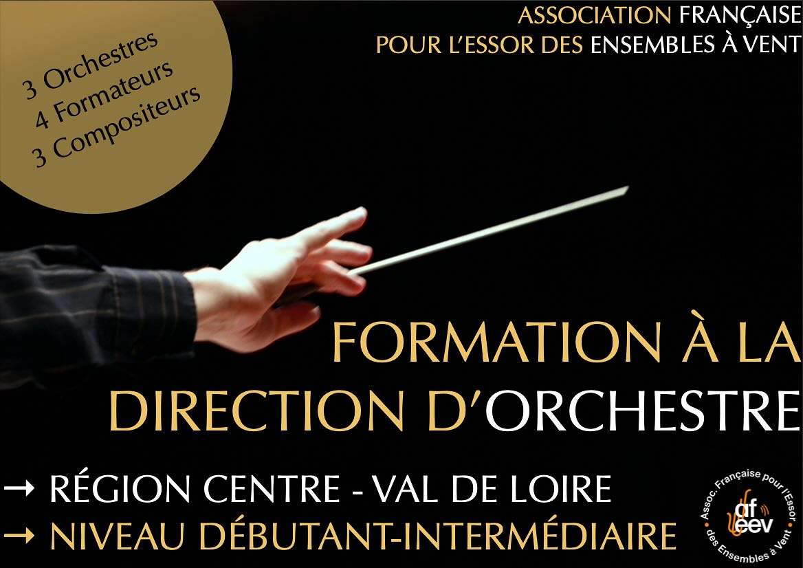 Formation à la direction d’orchestre - en Région Centre-Val de Loire @regioncentre_valdeloire / niveau débutant-intermédiaire - avec les formateurs Jérôme Hilaire, Gildas Harnois, et Sébastien Billard - avec l’Harmonie Municipale de Vendôme, la Musique Municipale d’Orléans, et l’Orchestre d’Harmonie de Joué-lès-Tours. Infos et brochure sur notre site ! // https://www.afeev.fr/formations-afeev/direction-orchestre/